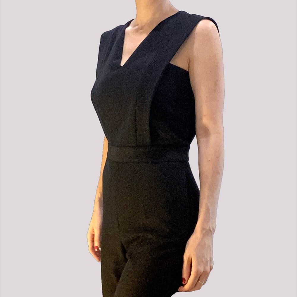 Maje Black V-Neck Structured Jumpsuit, Size 4 - image 3